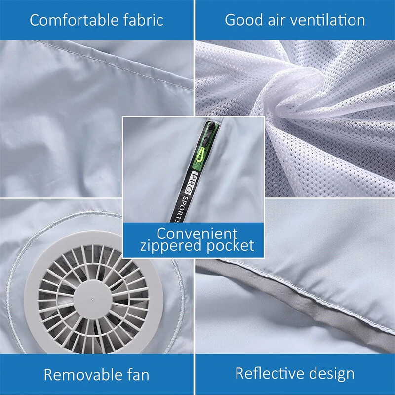 (image for) TENGOO Air Conditioning Clothing Vest Three Wind Speeds Heatproof Cooling Clothing USB Charging Sun Protection Continuous Cooling Jacket with Two Fans for Summer High Temperature Outdoor Work