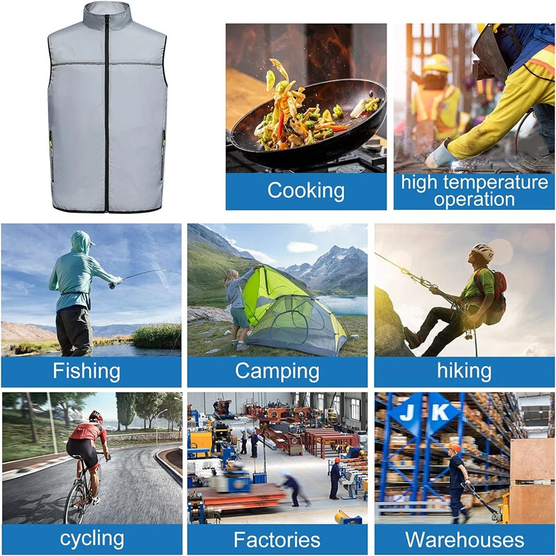 (image for) TENGOO Air Conditioning Clothing Vest Three Wind Speeds Heatproof Cooling Clothing USB Charging Sun Protection Continuous Cooling Jacket with Two Fans for Summer High Temperature Outdoor Work